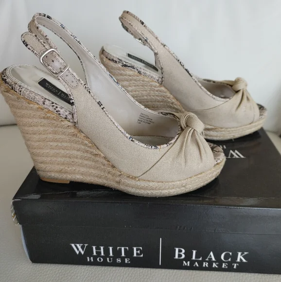 WHBM Daffodil Wedges - Beige with Snake Print Accents - Size 7.5 - Picture 5 of 7